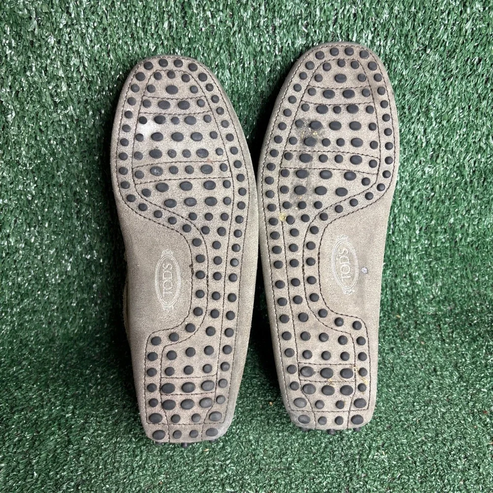 Tods Laccetto Gommino Suede Tie Driving Moccasin Loafer Pebble Sole Grey Mens 8